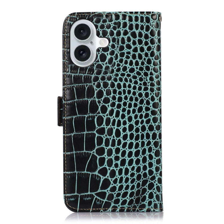 For iPhone 16 Crocodile Top Layer Cowhide Leather Phone Case
