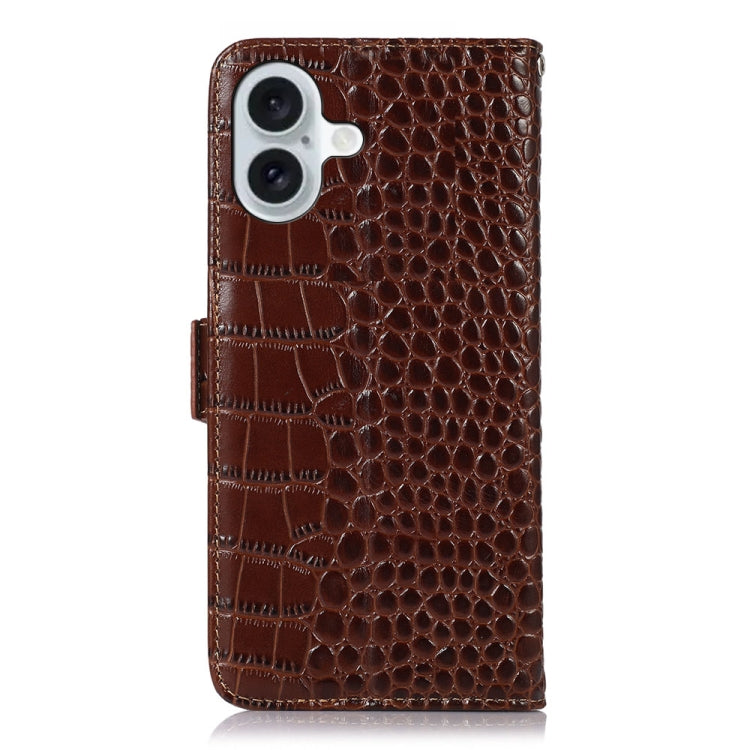 For iPhone 16 Crocodile Top Layer Cowhide Leather Phone Case
