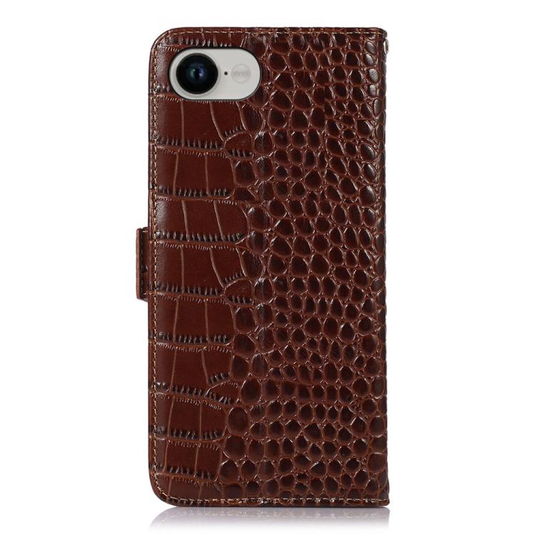 For iPhone 16e / 17e Crocodile Top Layer Cowhide Leather Phone Case