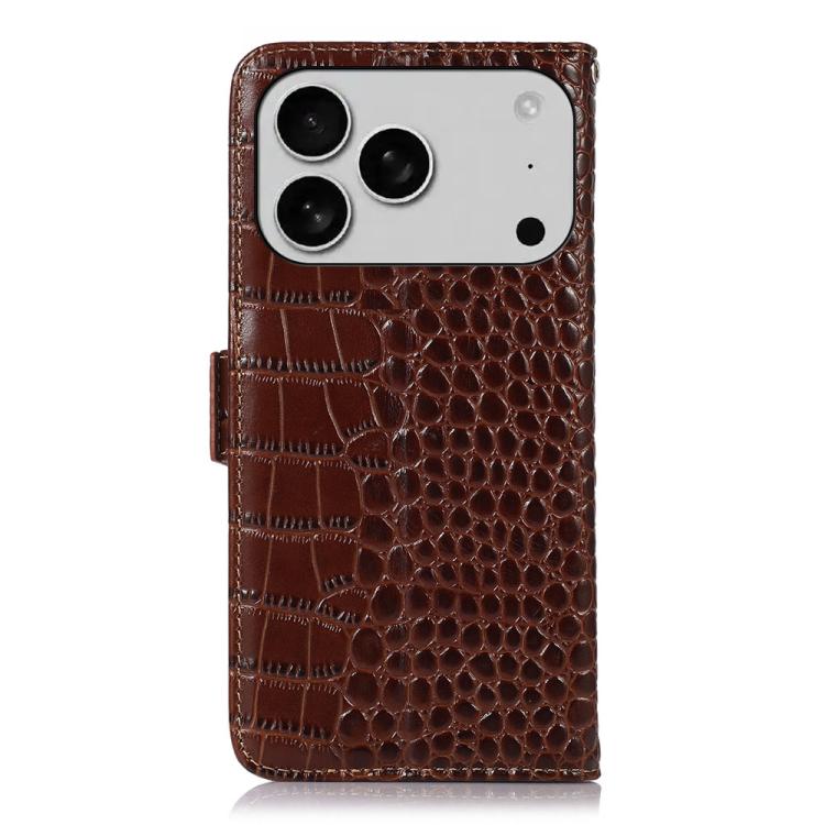 For iPhone 17 Pro Crocodile Top Layer Cowhide Leather Phone Case