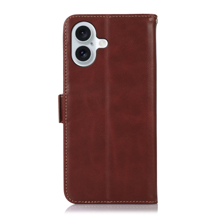 For iPhone 16 Plus Crazy Horse Top Layer Cowhide Leather Phone Case