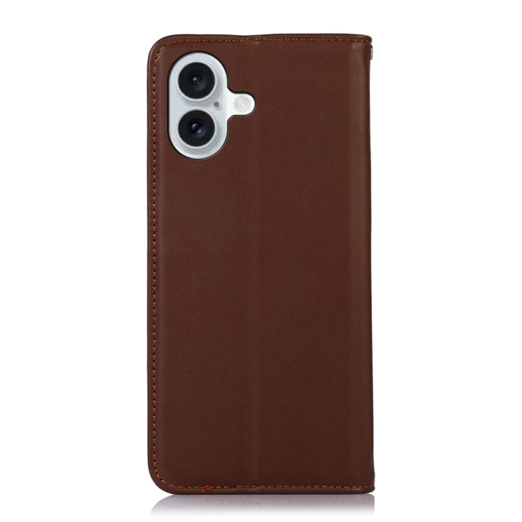 For iPhone 16 Plus KHAZNEH Nappa Top Layer Cowhide Leather Phone Case