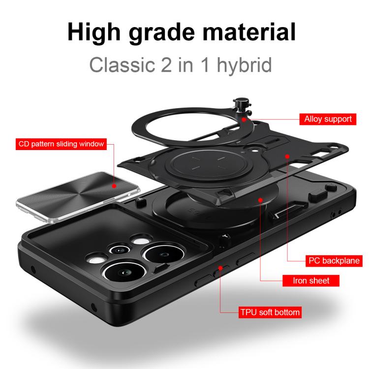 For Realme P4 Power 5G CD Texture Sliding Camshield Magnetic Holder Phone Case