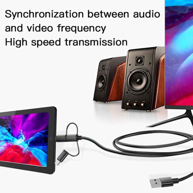 Yesido HM05 3 in 1 8 Pin / Micro USB / USB-C to HDMI Adapter Cable, Length:1.8m