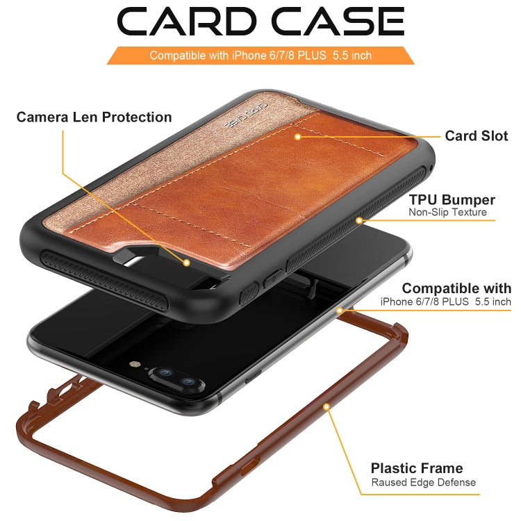 For iPhone 8 Plus / 7 Plus / 6 Plus / 6S Plus Shockproof PC + TPU + PU Leather Protective Case with Card Slot