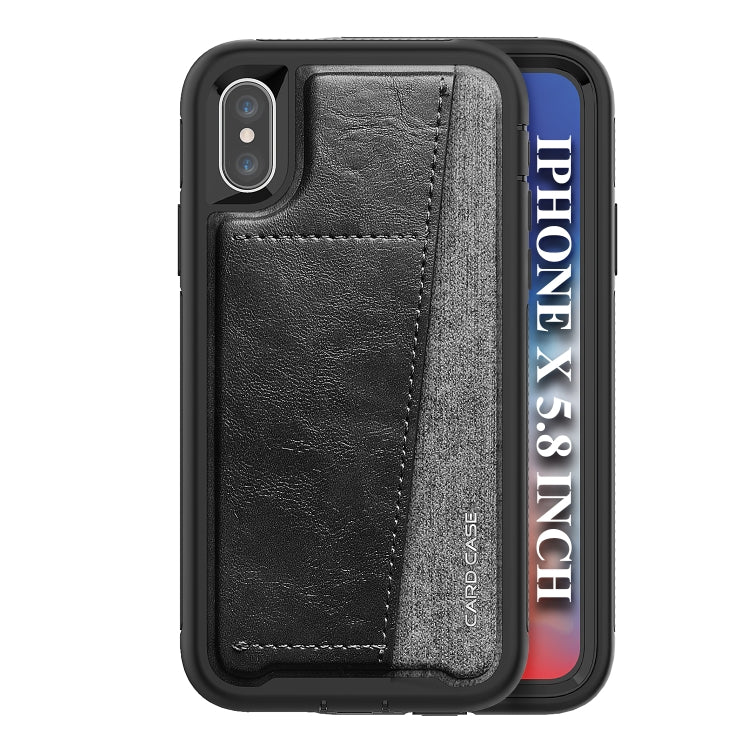 For iPhone X Shockproof PC + TPU + PU Leather Protective Case with Card Slot