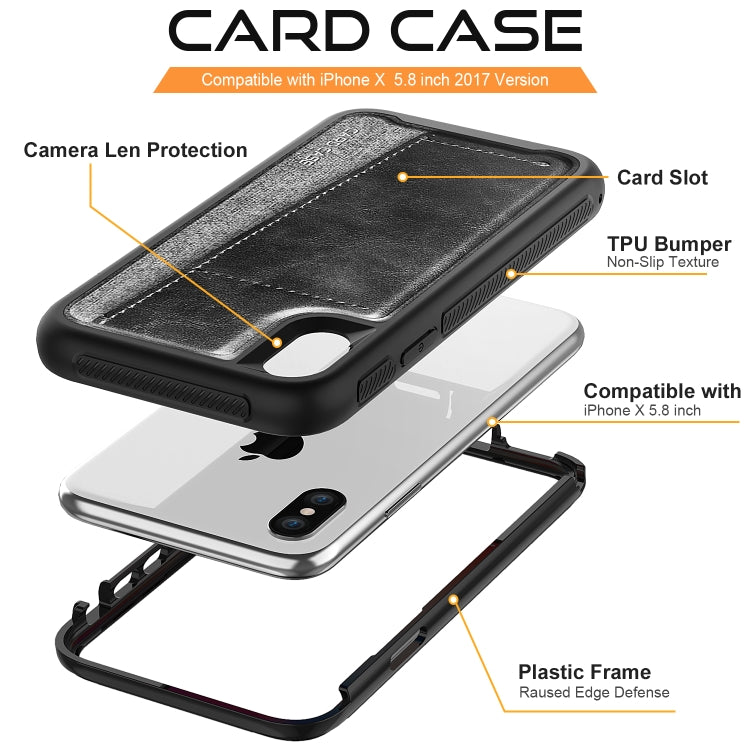 For iPhone X Shockproof PC + TPU + PU Leather Protective Case with Card Slot