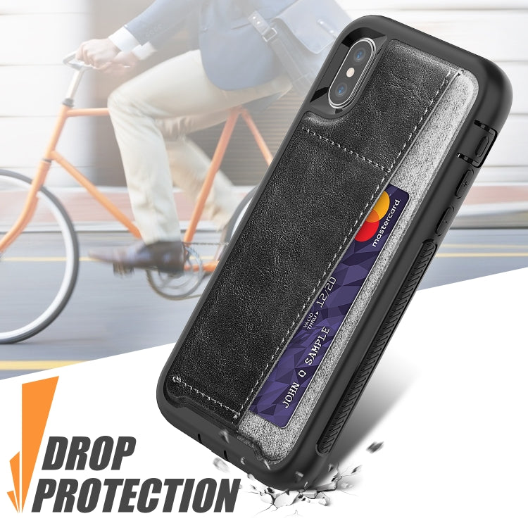 For iPhone X Shockproof PC + TPU + PU Leather Protective Case with Card Slot