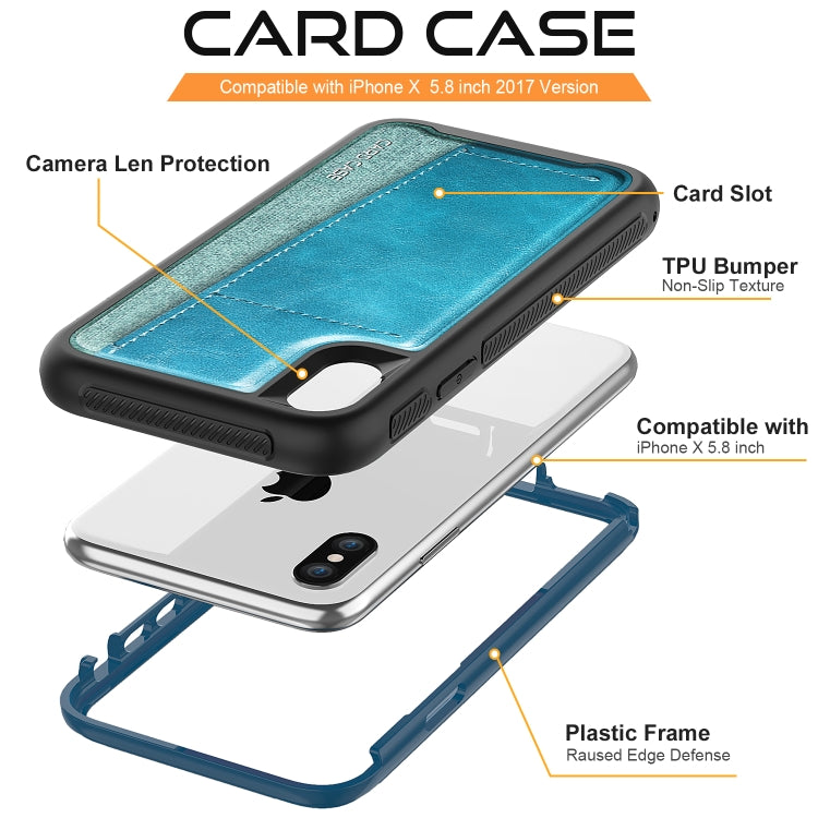 For iPhone X Shockproof PC + TPU + PU Leather Protective Case with Card Slot