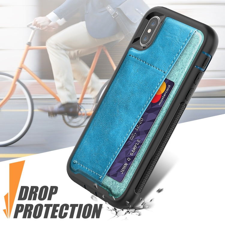 For iPhone X Shockproof PC + TPU + PU Leather Protective Case with Card Slot