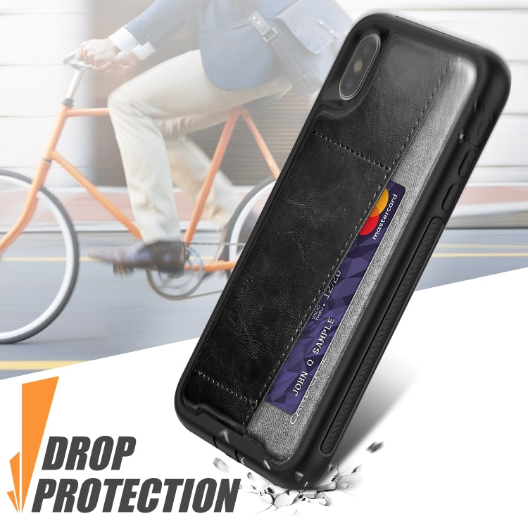For iPhone XS Max Shockproof PC + TPU + PU Leather Protective Case with Card Slot