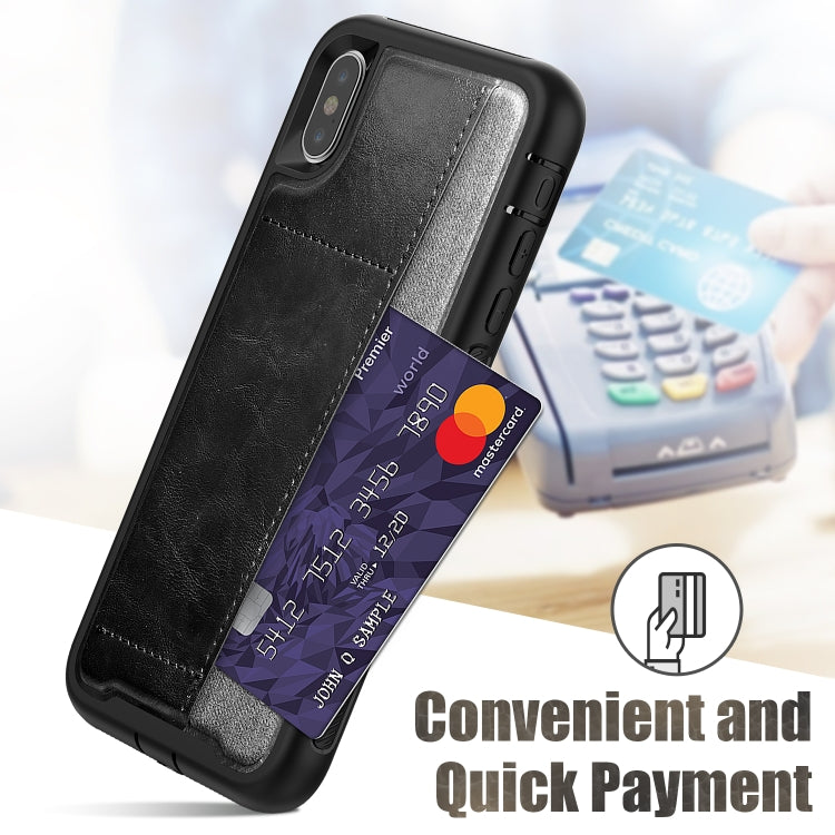 For iPhone XS Max Shockproof PC + TPU + PU Leather Protective Case with Card Slot