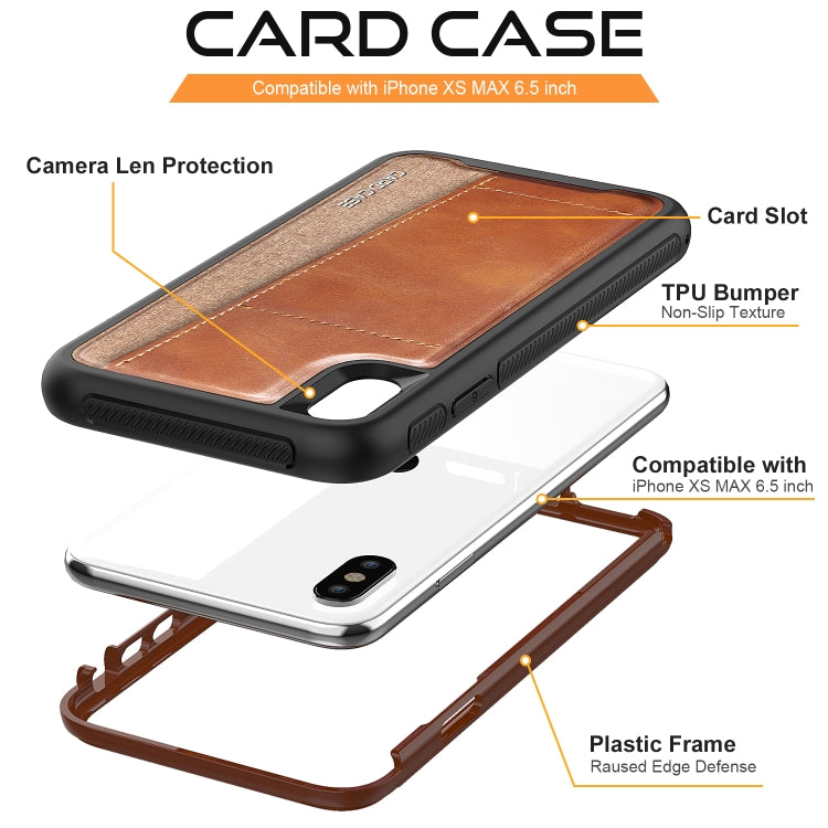 For iPhone XS Max Shockproof PC + TPU + PU Leather Protective Case with Card Slot