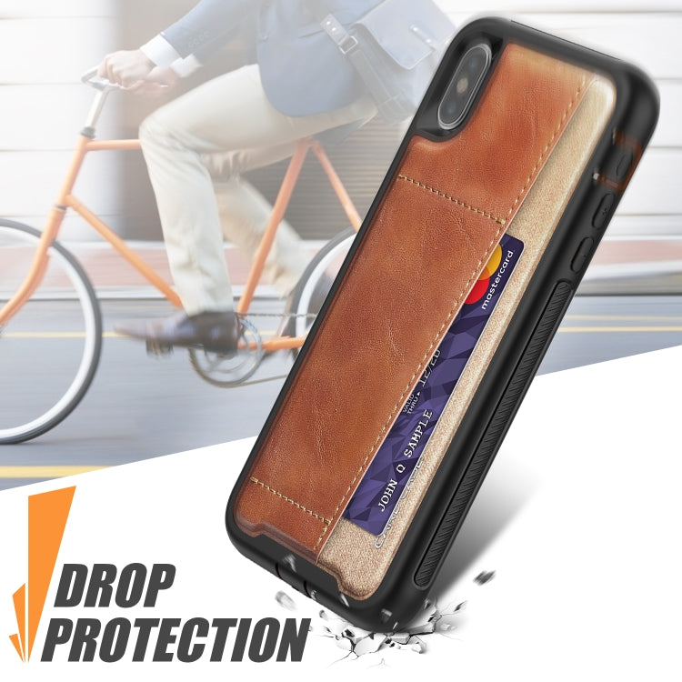 For iPhone XS Max Shockproof PC + TPU + PU Leather Protective Case with Card Slot