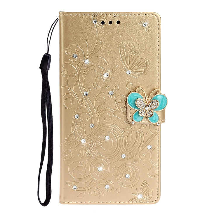 For Huawei Y7P / P40 lite E Diamond Encrusted Butterflies Embossing Pattern Horizontal Flip Leather Case with Holder & Card Slots & Wallet &  Lanyard