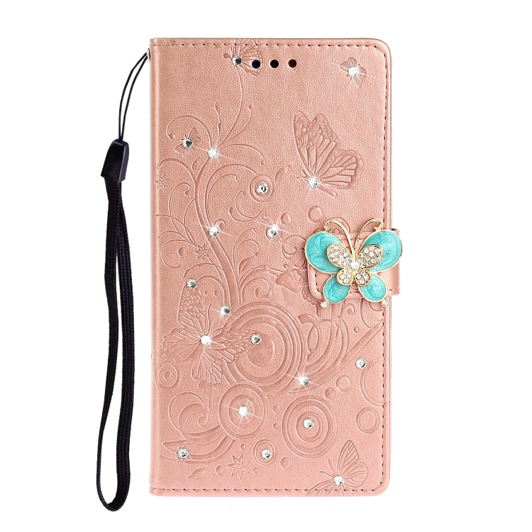 For Huawei Y7P / P40 lite E Diamond Encrusted Butterflies Embossing Pattern Horizontal Flip Leather Case with Holder & Card Slots & Wallet &  Lanyard