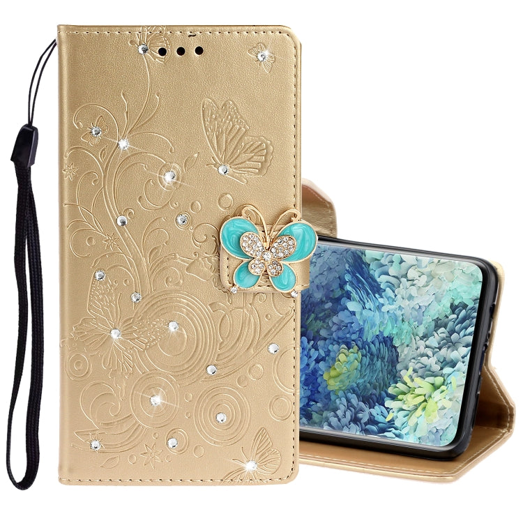 For Samsung Galaxy A31 Diamond Encrusted Butterflies Embossing Pattern Horizontal Flip Leather Case with Holder & Card Slots & Wallet &  Lanyard