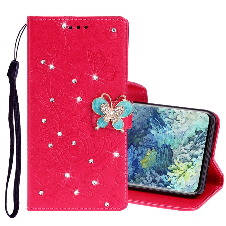 For Samsung Galaxy A31 Diamond Encrusted Butterflies Embossing Pattern Horizontal Flip Leather Case with Holder & Card Slots & Wallet &  Lanyard