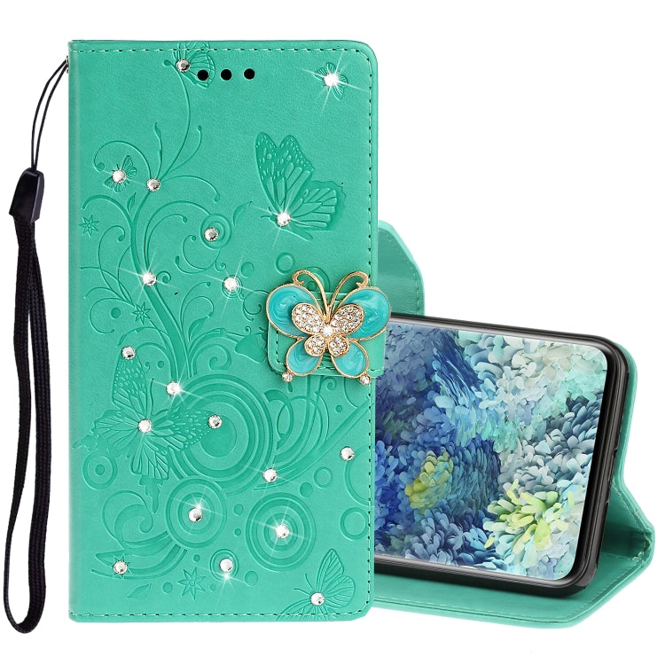 For Samsung Galaxy A31 Diamond Encrusted Butterflies Embossing Pattern Horizontal Flip Leather Case with Holder & Card Slots & Wallet &  Lanyard