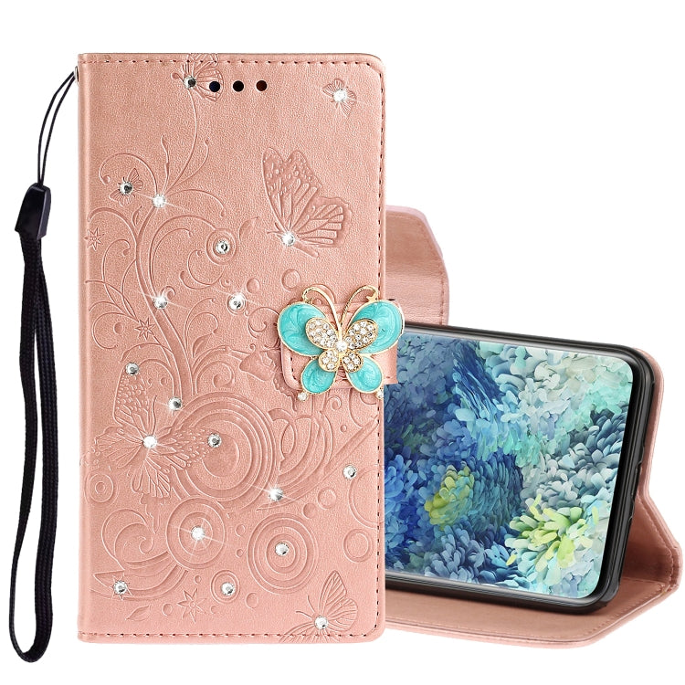 For Samsung Galaxy A31 Diamond Encrusted Butterflies Embossing Pattern Horizontal Flip Leather Case with Holder & Card Slots & Wallet &  Lanyard