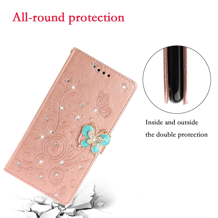 For Samsung Galaxy A31 Diamond Encrusted Butterflies Embossing Pattern Horizontal Flip Leather Case with Holder & Card Slots & Wallet &  Lanyard