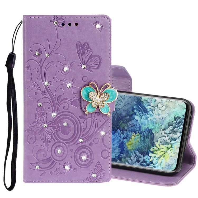 For Samsung Galaxy A31 Diamond Encrusted Butterflies Embossing Pattern Horizontal Flip Leather Case with Holder & Card Slots & Wallet &  Lanyard