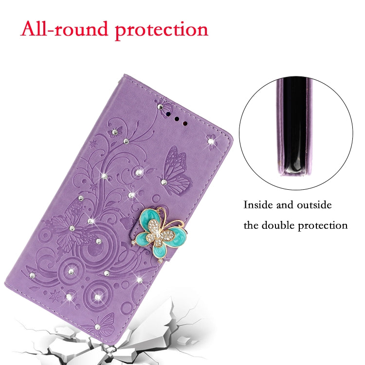 For Samsung Galaxy A31 Diamond Encrusted Butterflies Embossing Pattern Horizontal Flip Leather Case with Holder & Card Slots & Wallet &  Lanyard