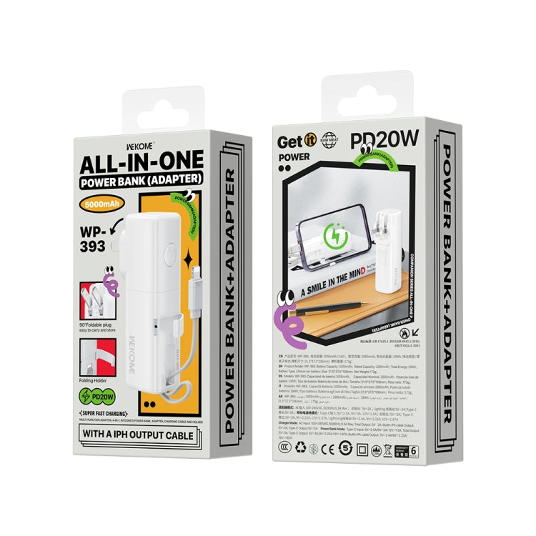 WK WP-393 18W 5000mAh Power Bank with Cable, Plug : CN Plug(White)