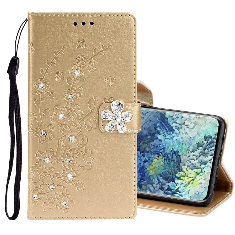 For Samsung Galaxy A31 Diamond Encrusted Plum Blossom Embossing Pattern Horizontal Flip Leather Case with Holder & Card Slots & Wallet & Lanyard