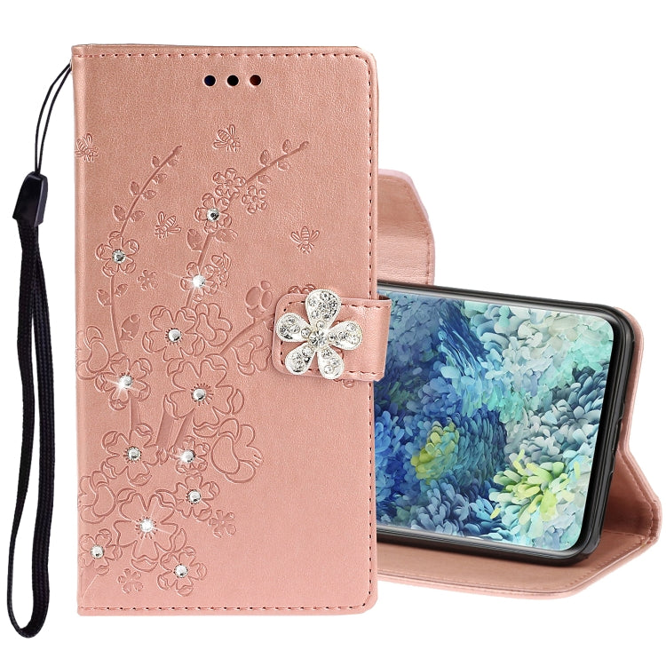 For Samsung Galaxy A31 Diamond Encrusted Plum Blossom Embossing Pattern Horizontal Flip Leather Case with Holder & Card Slots & Wallet & Lanyard