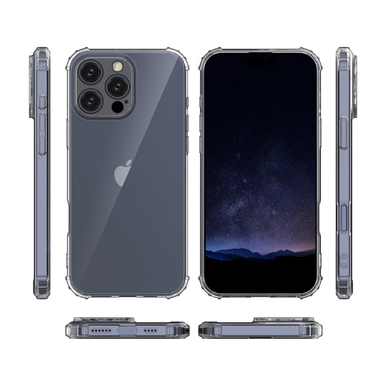 For iPhone 16 Pro Max Four-Corner Shockproof Clear TPU Phone Case - Transparent