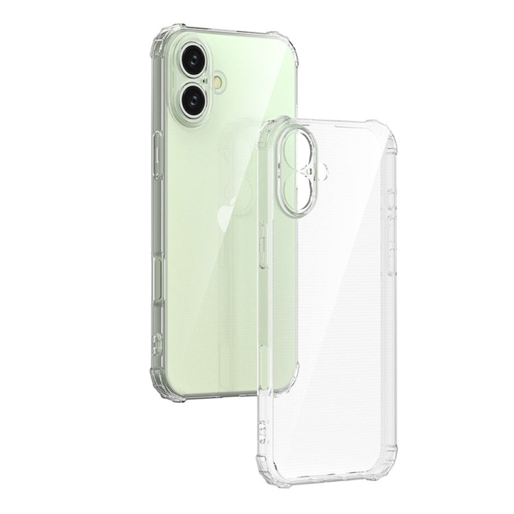 For iPhone 16 Four-Corner Shockproof Clear TPU Phone Case - Transparent