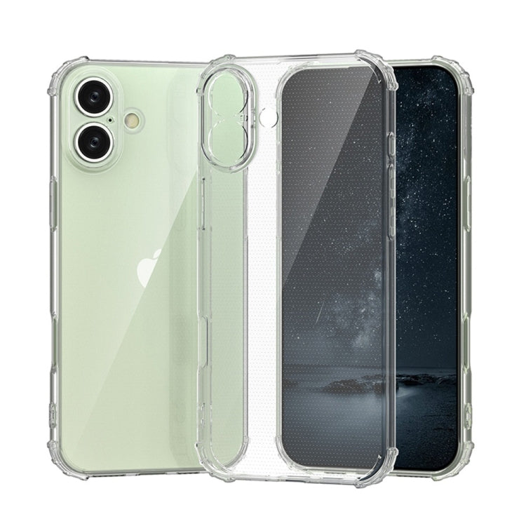 For iPhone 16 Four-Corner Shockproof Clear TPU Phone Case - Transparent