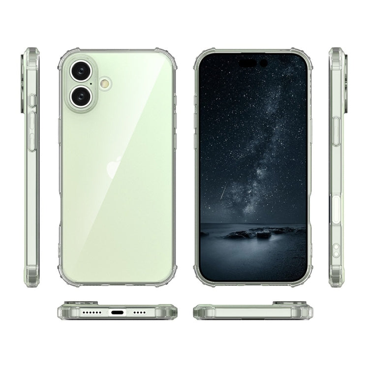 For iPhone 16 Four-Corner Shockproof Clear TPU Phone Case - Transparent