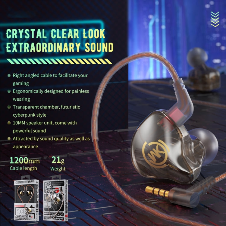 WK YC08 3.5mm Transparent Music Call Wired Earphone, Length: 1.2m(Black)