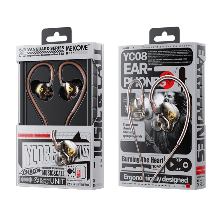 WK YC08 3.5mm Transparent Music Call Wired Earphone, Length: 1.2m(Black)