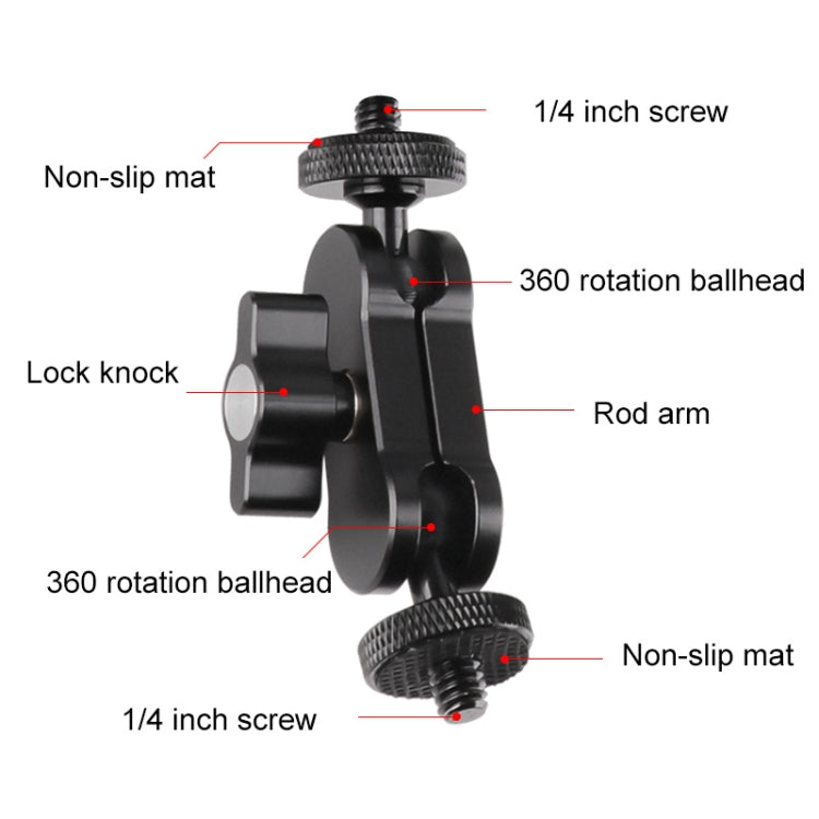 360 Pivot Magic Arm Mount 1/4 inch Ball Head Bracket(Black)