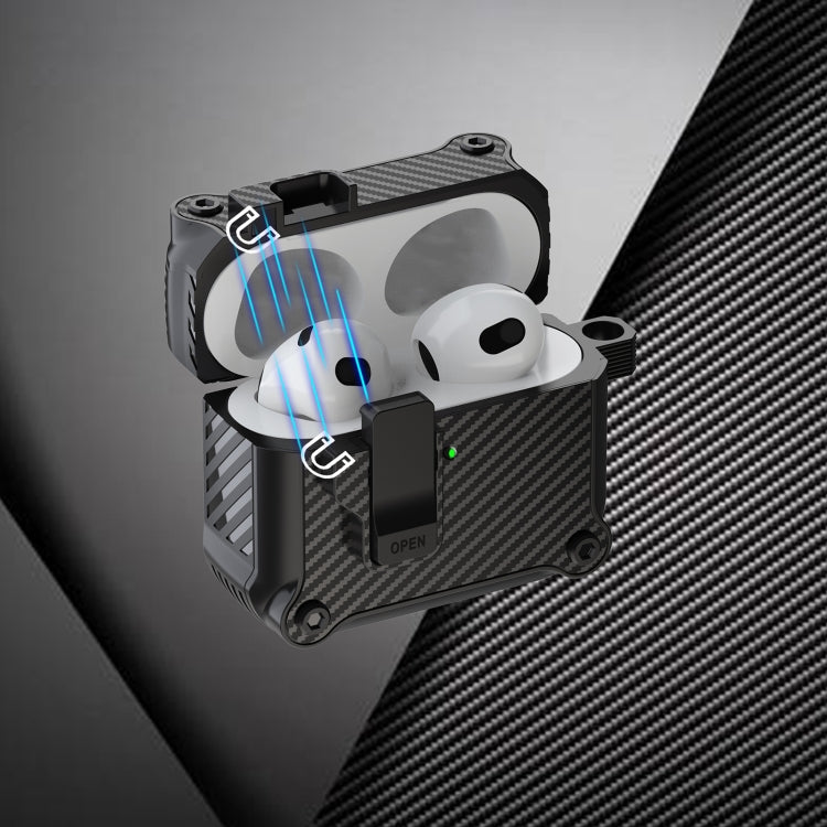 For AirPods 4 Carbon Fiber Magnetic Automatic Switch Earphone Protective Case