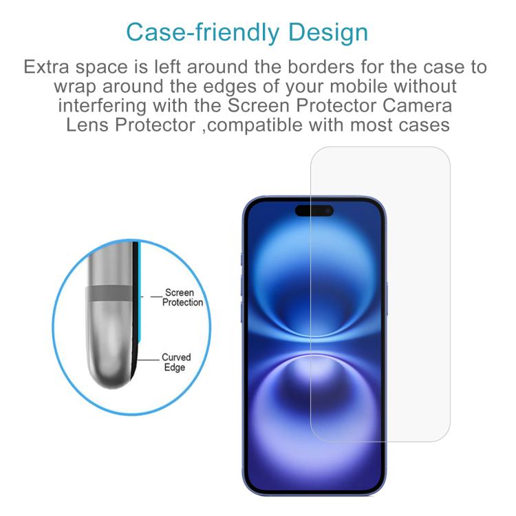 For iPhone 16 Plus 10pcs 0.26mm 9H 2.5D High Aluminum Tempered Glass Film