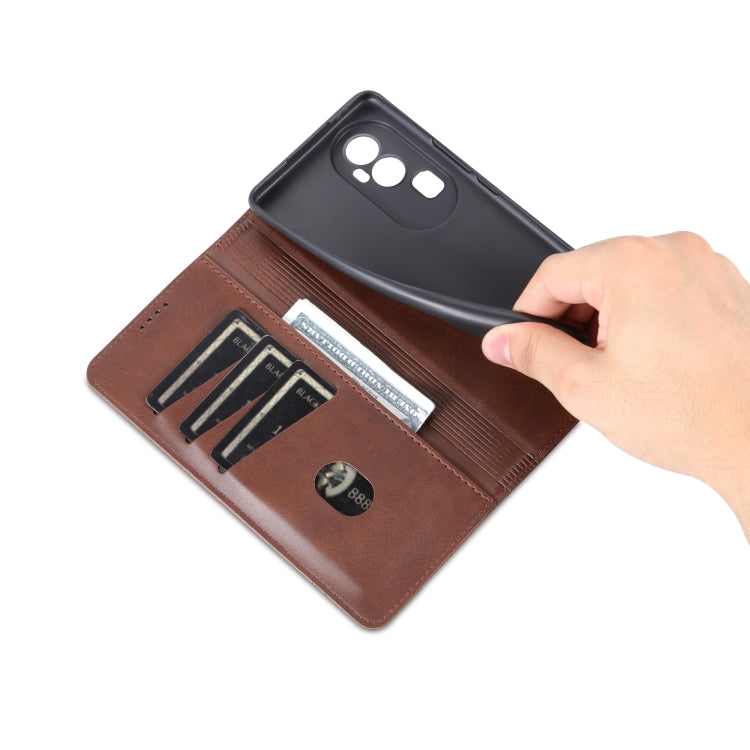 For OPPO  Reno10 China AZNS Magnetic Calf Texture Flip Leather Phone Case