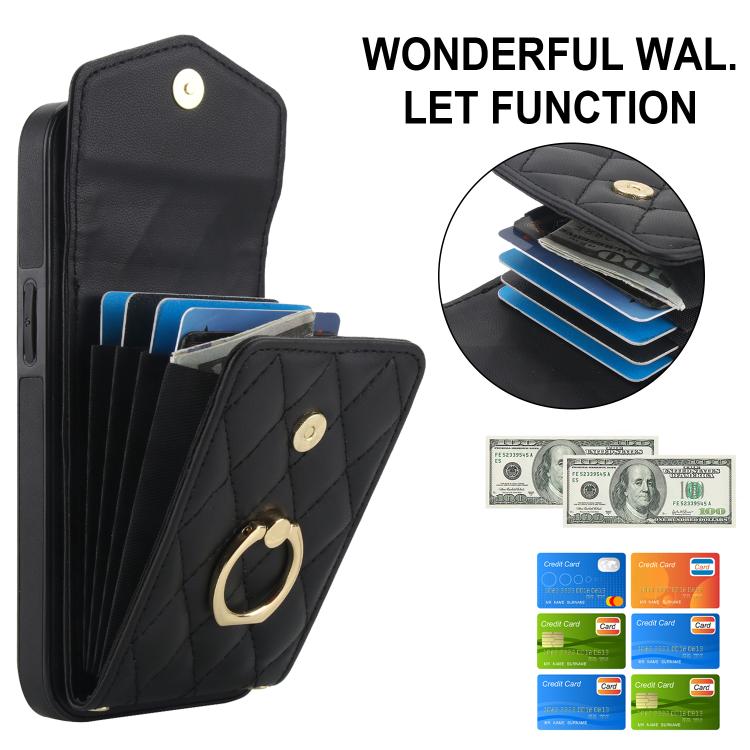 For iPhone 17e / 16e Rhombic Texture Card Bag Phone Case with Long Lanyard