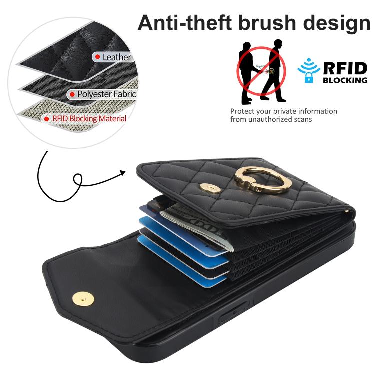 For iPhone 17e / 16e Rhombic Texture Card Bag Phone Case with Long Lanyard