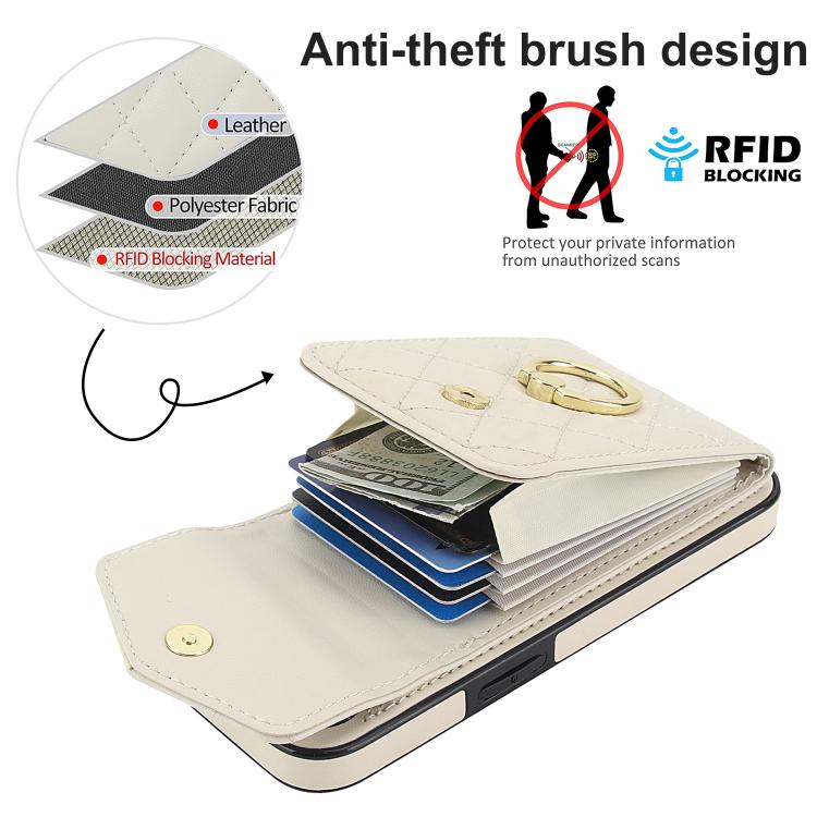 For iPhone 17e / 16e Rhombic Texture Card Bag Phone Case with Long Lanyard