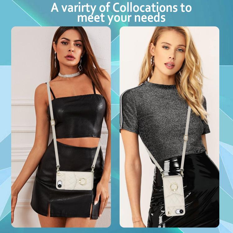 For iPhone 17e / 16e Rhombic Texture Card Bag Phone Case with Long Lanyard