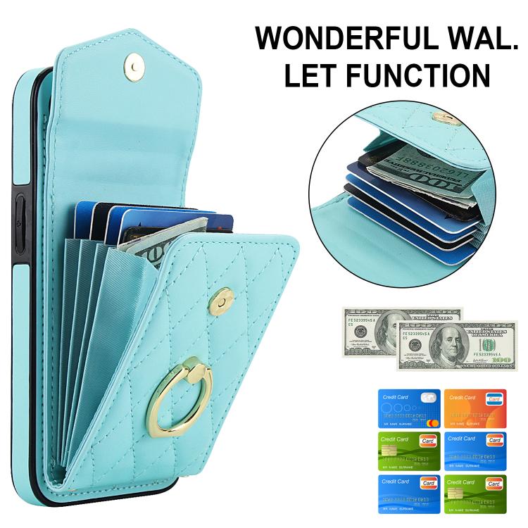 For iPhone 17e / 16e Rhombic Texture Card Bag Phone Case with Long Lanyard