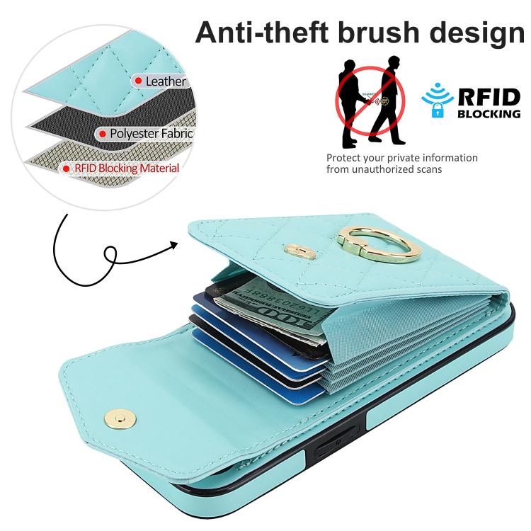 For iPhone 17e / 16e Rhombic Texture Card Bag Phone Case with Long Lanyard
