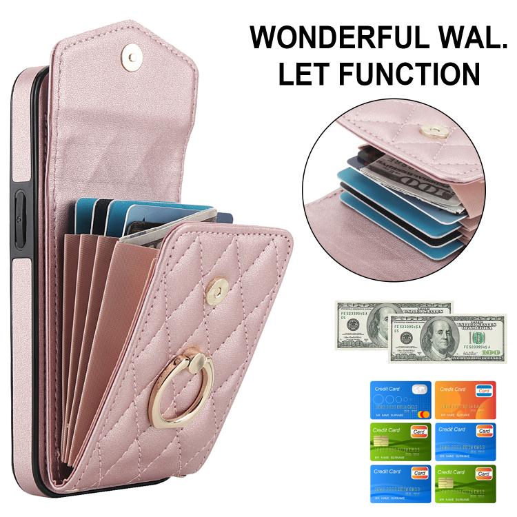 For iPhone 17e / 16e Rhombic Texture Card Bag Phone Case with Long Lanyard