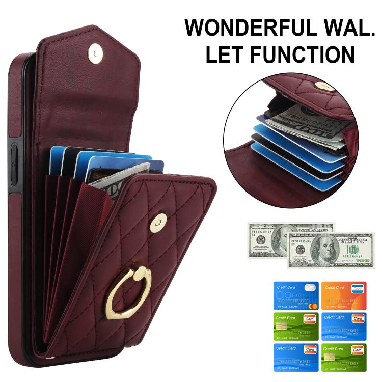 For iPhone 17e / 16e Rhombic Texture Card Bag Phone Case with Long Lanyard