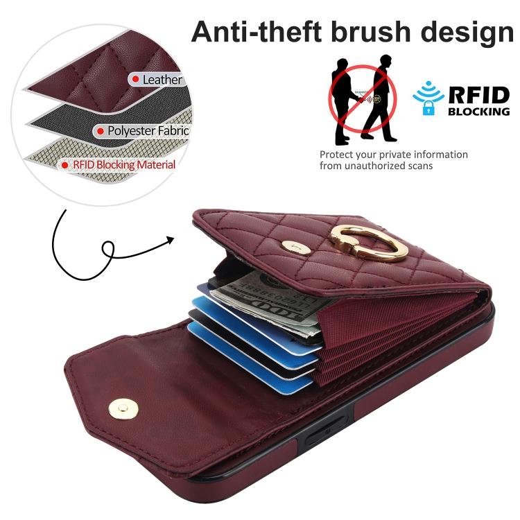 For iPhone 17e / 16e Rhombic Texture Card Bag Phone Case with Long Lanyard