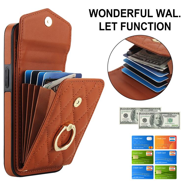 For iPhone 17e / 16e Rhombic Texture Card Bag Phone Case with Long Lanyard